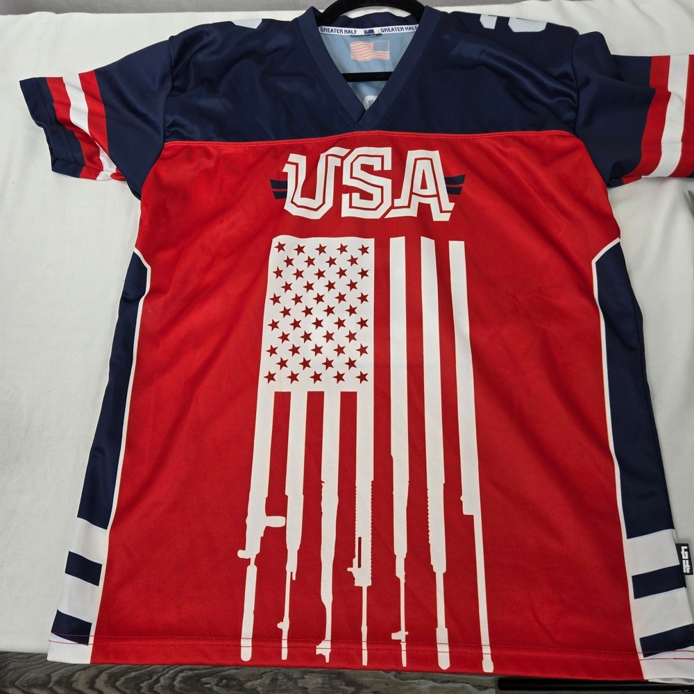Greater Half 2nd Amendment USA Jersey Red White‎ Blue Adult Men S Women M Shirt